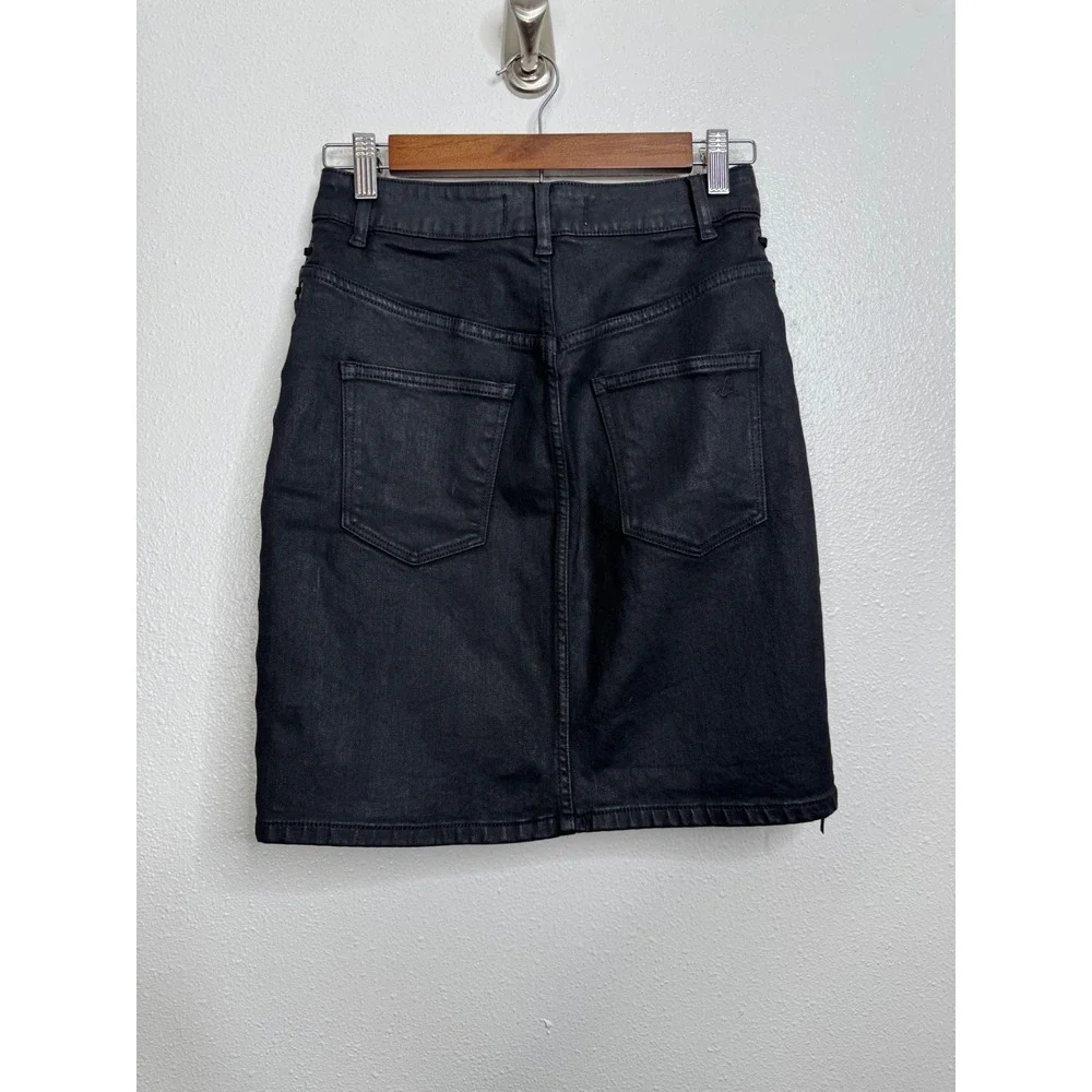 DL1961 Sandra Skirt Night Shine Black Coated Denim Lace Up Side‎ Mini Skirt M